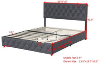 Full Size Upholstered Platform Bed Frame with Adjustable Headboard and 4 Storage Drawers Grey