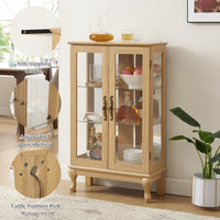 Elegant Oak Curio Cabinet with Glass Doors Adjustable Shelves Mirrored Back Lighted Display for Home Office