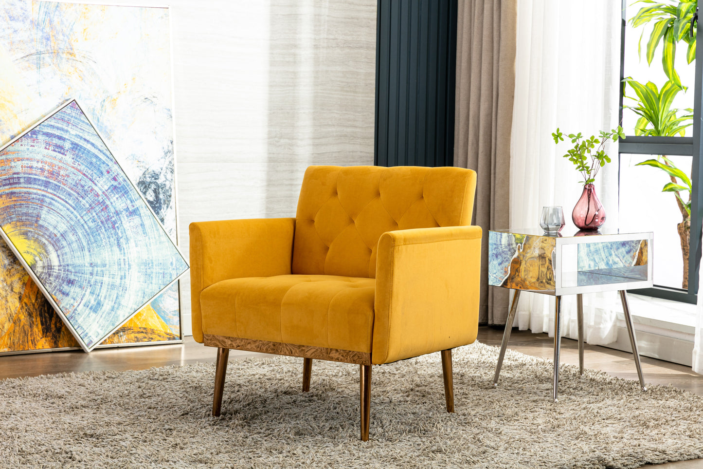 Accent  Chair  ,leisure single sofa  with Rose Golden  feet