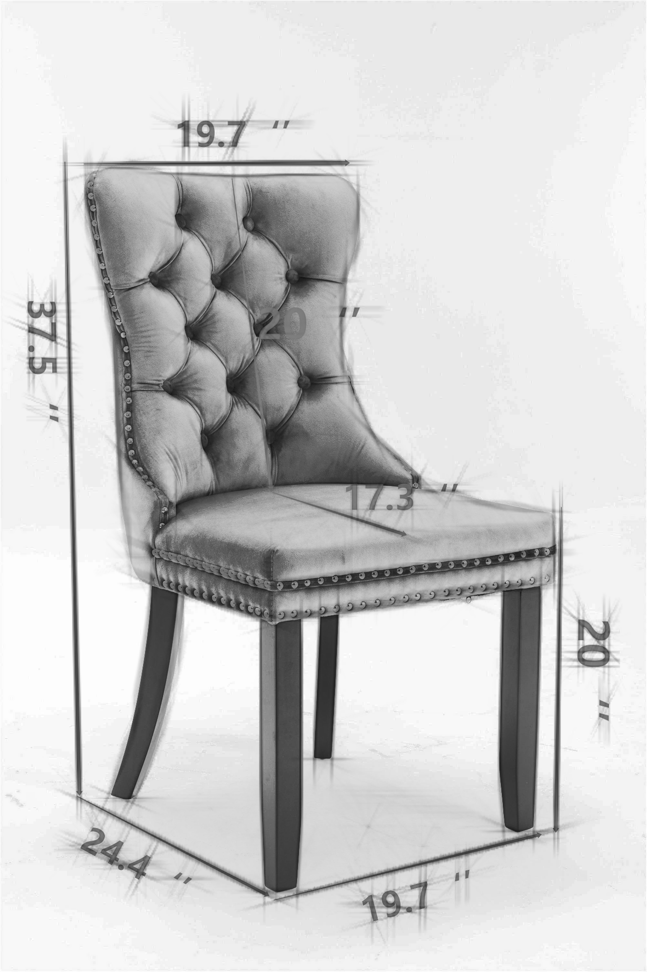 Modern High-end Tufted Solid Wood Velvet Upholstered Dining Chair with Chrome Legs and Nailhead Trim Set of 2 Gray