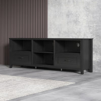 70 Inch Black TV Stand for Living Room and Bedroom with 2 Drawers and 4 Storage Compartments