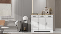 Farmhouse Buffet Cabinet Storage Sideboard with 3 Drawers and 3 Doors for Dining Room Kitchen Cupboard White