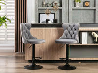 Adjustable Swivel Velvet Barstools Set of 2 Gray Modern Upholstered Tufted Back for Kitchen Island Home Pub 25-33 Inch