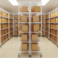 6 Tier Wire Shelving Unit Heavy Duty Adjustable Metal Garage Storage Shelves with Wheels 6000 LBS Capacity White