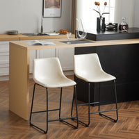 Vintage 24-Inch Armless Industrial Faux Leather Counter Stool Set of 2 Cream Black Metal Legs Footrest for Kitchen Cafe Bar