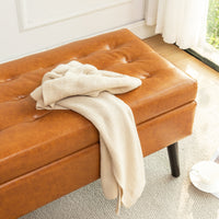 Brown Leather Storage Bench for Bedroom Entryway 43.3" Stylish Ottoman at Foot of Bed