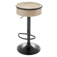 Khaki Faux Leather Adjustable Bar Stool Set of 2 360° Swivel Armless Counter Chairs with Metal Frame for Kitchen Dining Living Room