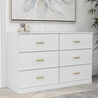 Modern White 6-Drawer Dresser Ample Storage Wide Chest of Drawers Sturdy Safe Furniture for Bedroom