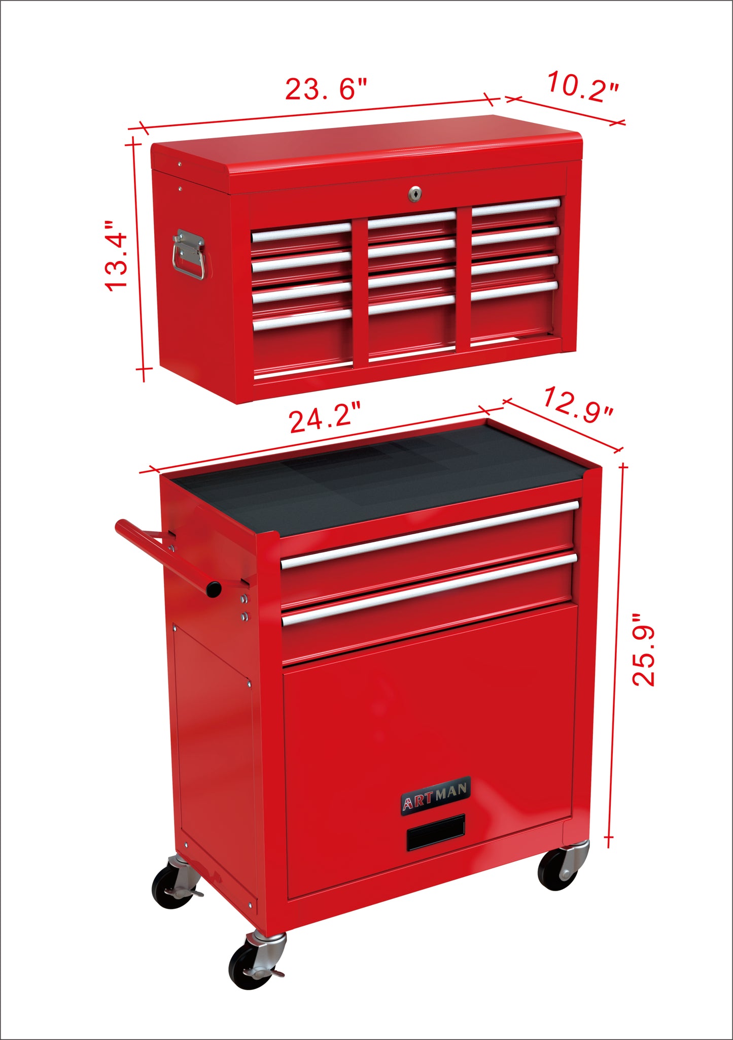 High Capacity Rolling Tool Chest with Wheels and Drawers, 8-Drawer Tool Storage Cabinet--RED