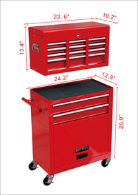 High Capacity Rolling Tool Chest with Wheels and Drawers, 8-Drawer Tool Storage Cabinet--RED