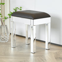 Mirrored Vanity Stool Makeup Bench PU Leather Cushioned Modern Dressing Chair for Bedroom Living Room Silver