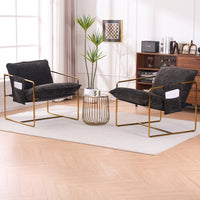 Dual Armchair Set in One Box Upholstered Hanging Chairs with Arm Pockets Metal Frame Dark Gray Crushed Foam Cushions for Living Room Bedroom