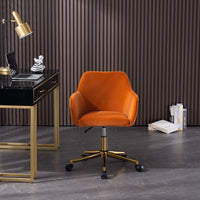 Modern Velvet Adjustable Height 360 Revolving Home Office Chair Gold Metal Legs Universal Wheels Indoor Orange