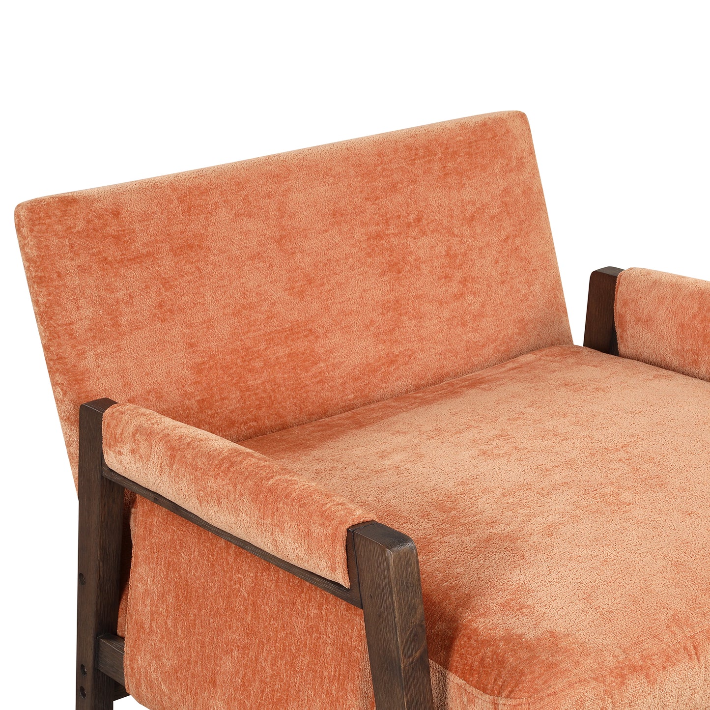 Mid-Century Modern Velvet Accent Chair Solid Wood Thick Cushion for Living Room Bedroom Studio Orange