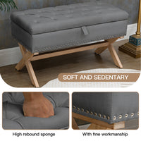 35 Inch Button-Tufted Linen Storage Ottoman Bench Stylish Storage Solution for Living Room Bedroom Entryway