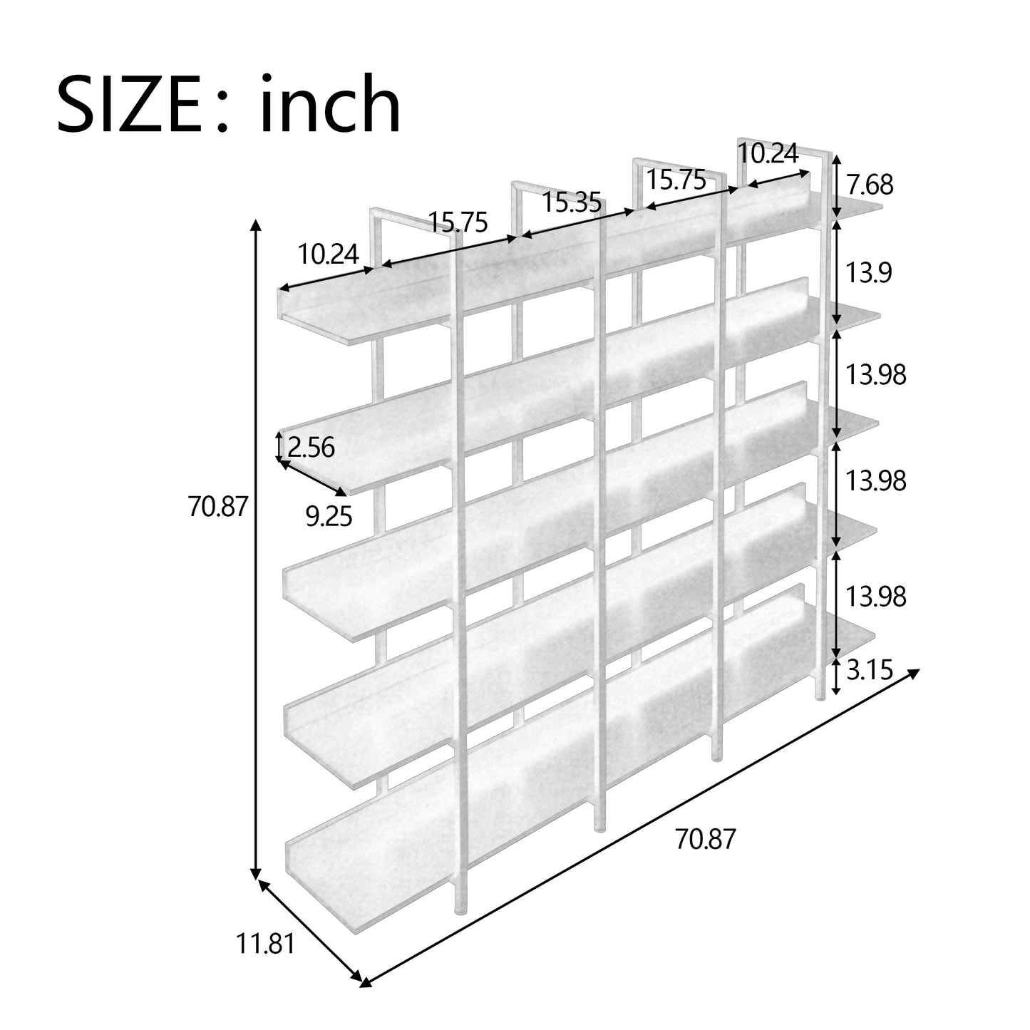 5 Tier Bookcase Home Office Open Bookshelf, Vintage Industrial Style Shelf With Metal Frame, MDF Board