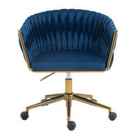 Modern Hand Woven Office Chair with Wheels Height Adjustable 360 degree  Swivel Vanity Chair for Bedroom Living Room Blue