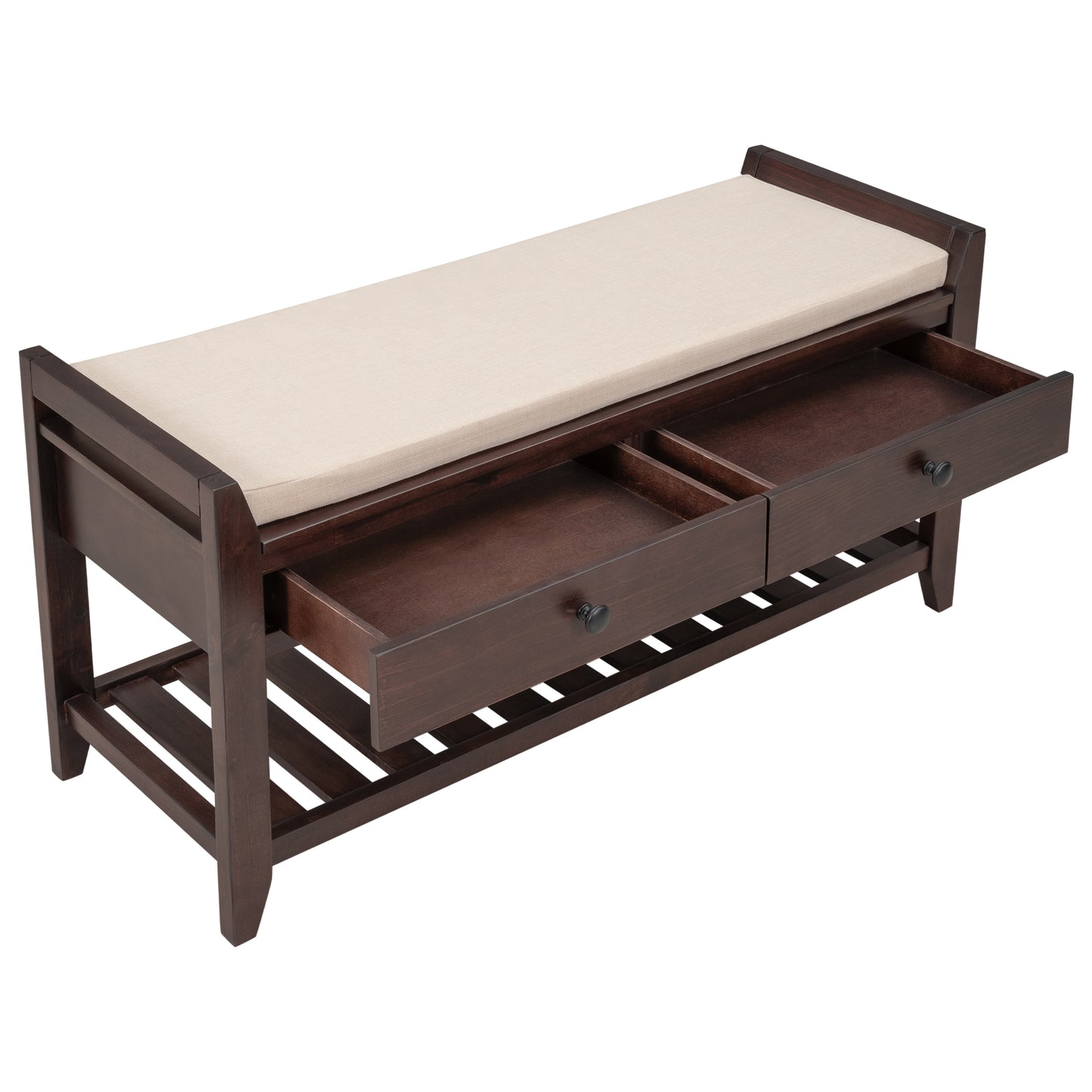 Multipurpose Entryway Storage Bench with Cushioned Seat and Drawers Espresso Shoe Rack for Home Organization