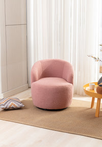 Light Pink Swivel Accent Armchair Barrel Chair with Black Powder Coated Metal Ring for Living Room or Office