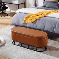 Upholstered Storage Ottoman Bench for Living Room Bedroom Entryway End of Bed with Metal Legs Brown