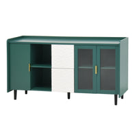 Modern 55 Coffee Bar Storage Cabinet with 2 Drawers and Glass Doors for Kitchen and Living Room Green