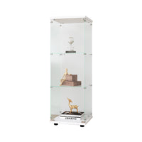 Glass Display Cabinet with 3 Shelves One-Door Curio Cabinet for Living Room Bedroom Office White Floor Standing Bookshelf Quick Installation