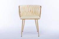 Modern Velvet Dining Chair Set of 2 with Golden Metal Frame and Legs Ivory Color