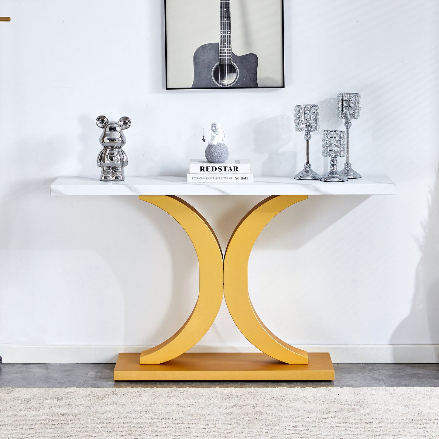Modern Minimalist Gray Wood Foyer Table MDF Top Stainless Steel Bracket Stylish Entryway Furniture