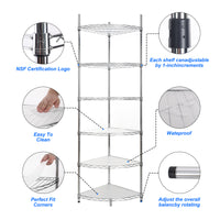 6 Tier Corner Wire Shelf Rack Adjustable Heavy Duty Free Standing Storage Display Chrome for Bathroom Kitchen Living Room