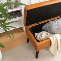 Brown Leather Storage Bench for Bedroom Entryway 43.3" Stylish Ottoman at Foot of Bed