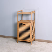 Bathroom Laundry Basket - Bamboo Storage with 2-Tier Shelf, 17.32 x 13 x 37.8 Inch, Stylish and Functional Home Organizer