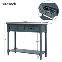 Traditional Console Table with Two Drawers and Bottom Shelf in Navy Finish