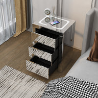 Silver Glass Nightstand with Wireless Charging and USB Ports Bedside Table for Living Room