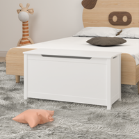 Kids Wooden Toy Box Storage with Safety Hinged Lid for Ages 2 and Up White