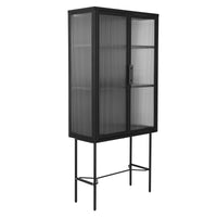 Elegant Floor Cabinet with 2 Tempered Glass Doors Adjustable Shelves Dust-Free Easy Assembly Black Living Room Display Storage