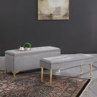 Large Storage Benches with Nailhead Trim Tufted Velvet 2 in 1 Combination for Living Room Entryway Hallway Bedroom Gold Legs 250lbs Capacity