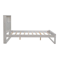 Full Size Platform Bed with Storage Headboard USB Ports and Sockets Antique White