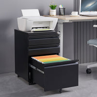 3-Drawer Mobile File Cabinet with Lock for Legal Letter Size Office Storage Pre-Assembled Metal Under Desk Black