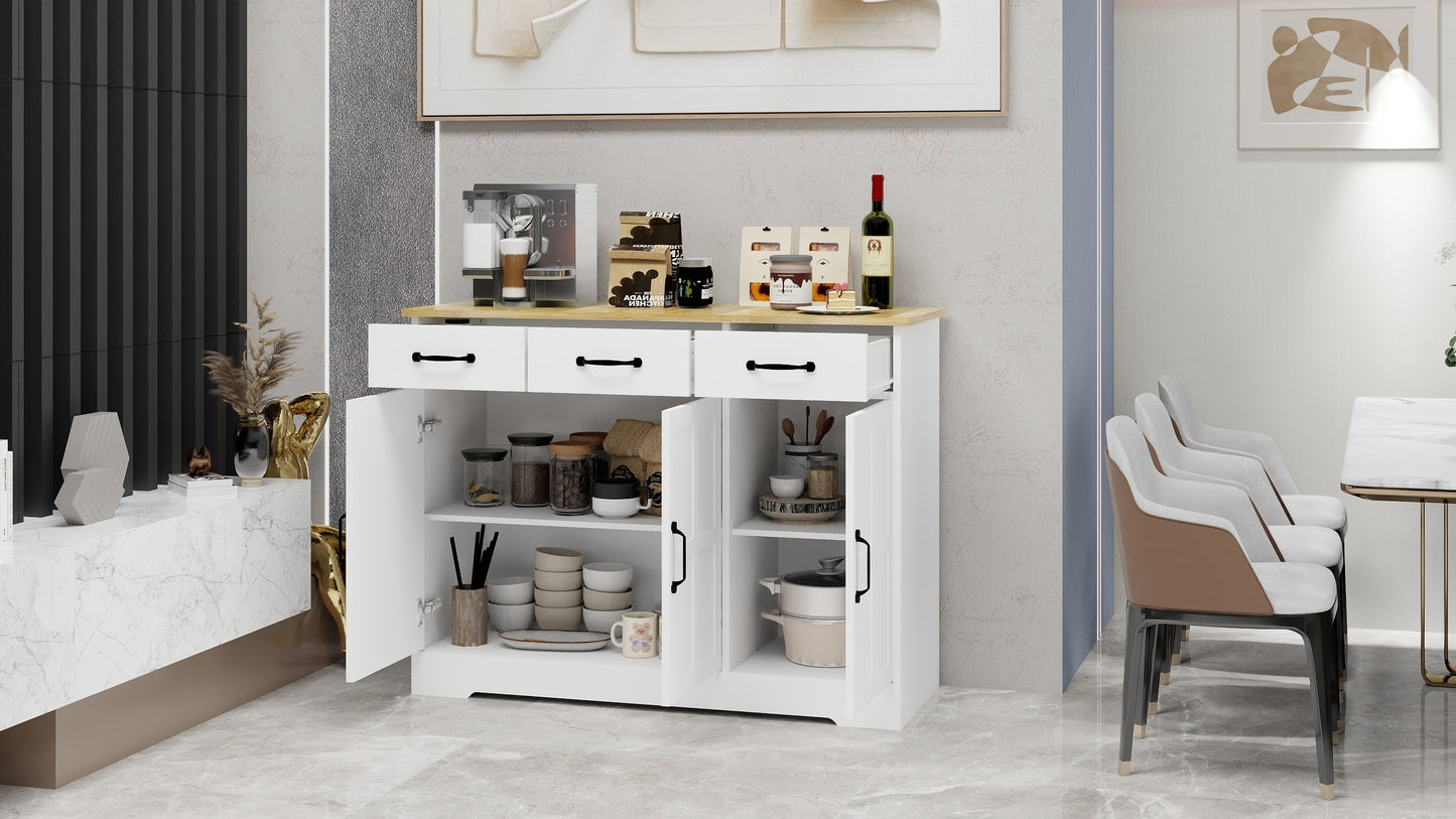 Farmhouse Buffet Cabinet Storage Sideboard with 3 Drawers and 3 Doors for Dining Room Kitchen Cupboard White