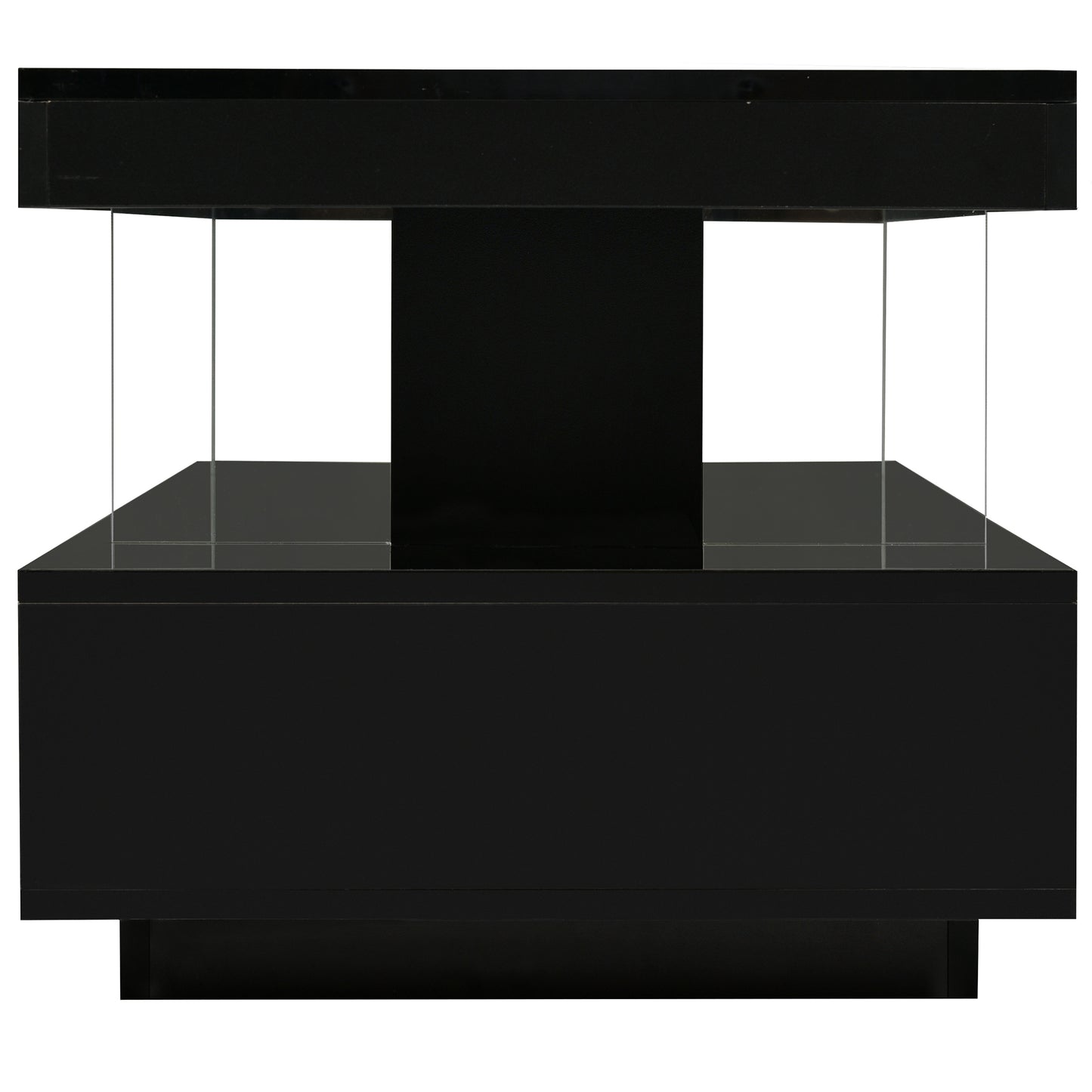 Modern LED Coffee Table with Storage and Display Shelves, Black Center Table with 2 Drawers for Living Room