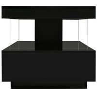 Modern LED Coffee Table with Storage and Display Shelves, Black Center Table with 2 Drawers for Living Room