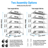 5 Tier Heavy Duty Adjustable Storage Rack Metal Shelf with Wheels Shelf Liners 82H x 60L x 24D White 7500lbs Capacity