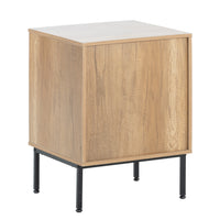 Mid Century Modern Nightstand with Rattan Door Storage and Metal Legs for Small Spaces