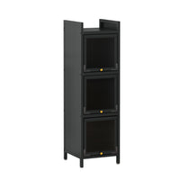 Modern Three-Tier Glass Door Cabinet with Four-Tier Storage for Entryway Living Room Bathroom Dining Room Matte Gray