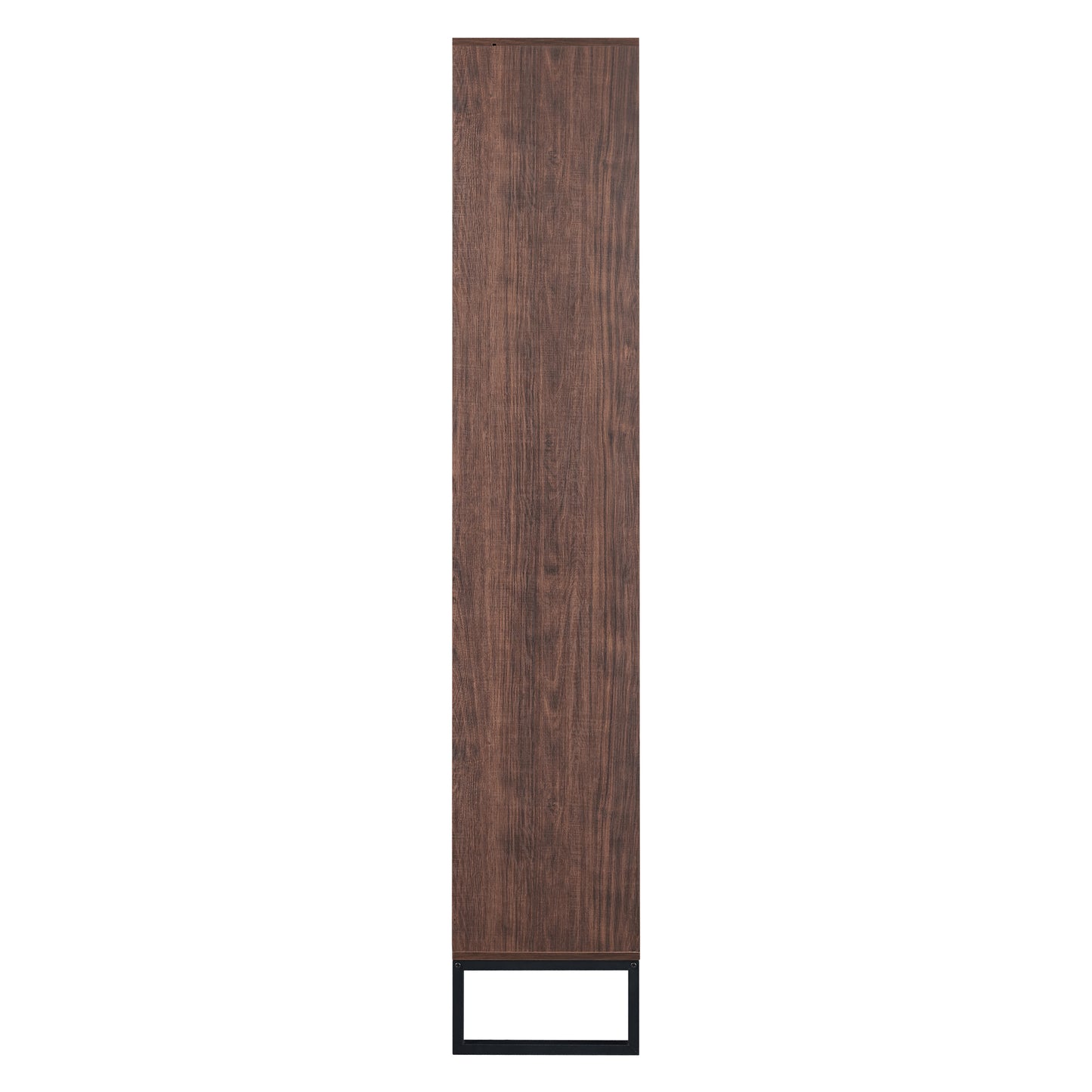 Tall Walnut Finish Open Bookshelf with LED Lights and Storage Drawer for Living Room and Office