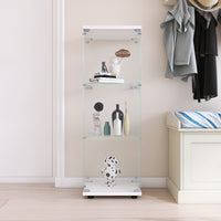 Glass Display Cabinet with 3 Shelves One-Door Curio Cabinet for Living Room Bedroom Office White Floor Standing Bookshelf Quick Installation