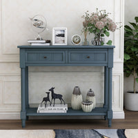 Traditional Console Table with Two Drawers and Bottom Shelf in Navy Finish