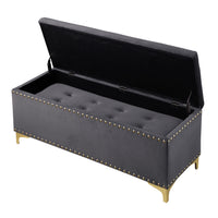 Large Storage Benches with Nailhead Trim Tufted Velvet 2 in 1 Combination for Living Room Entryway Hallway Bedroom Gold Legs 250lbs Capacity