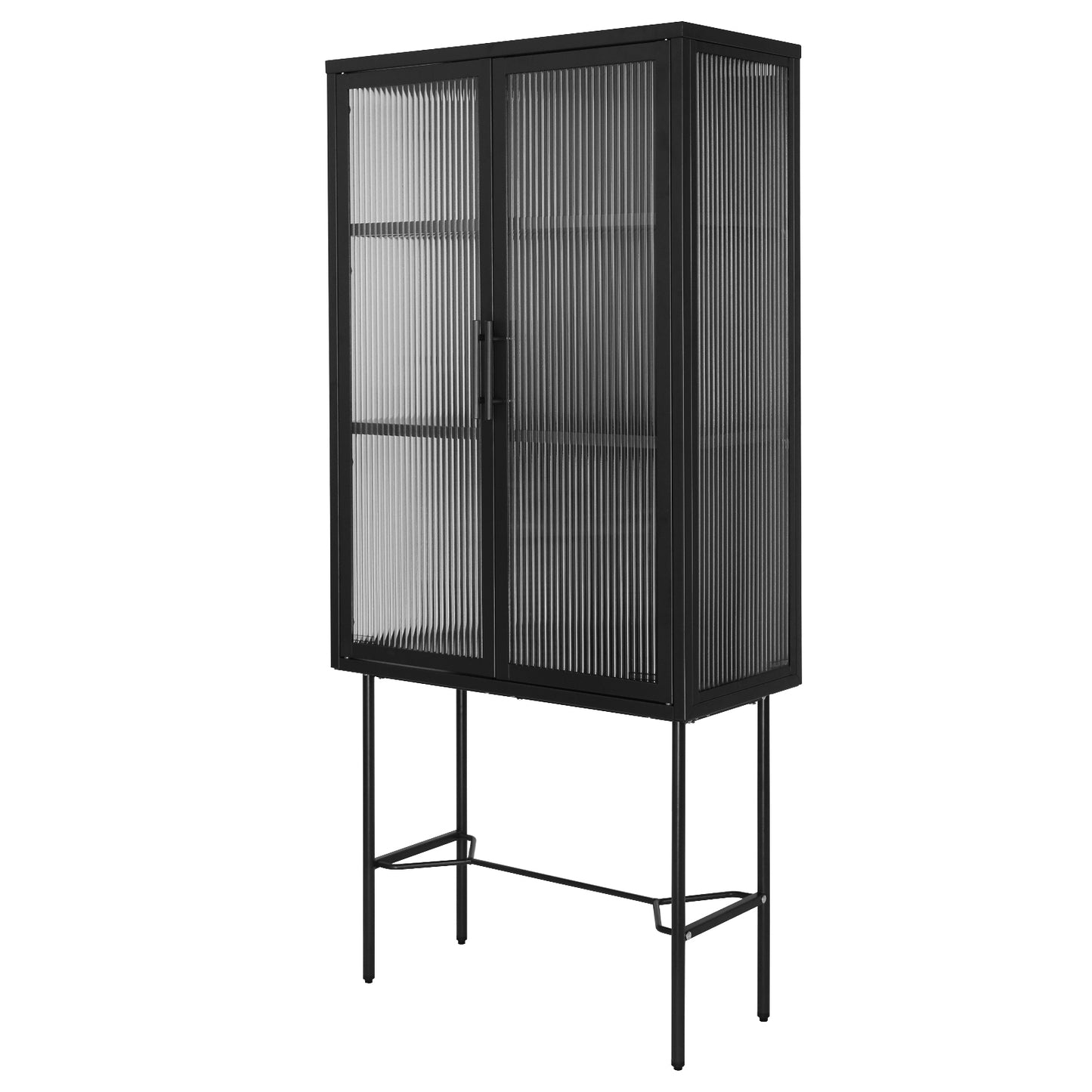 Elegant Floor Cabinet with 2 Tempered Glass Doors Adjustable Shelves Dust-Free Easy Assembly Black Living Room Display Storage