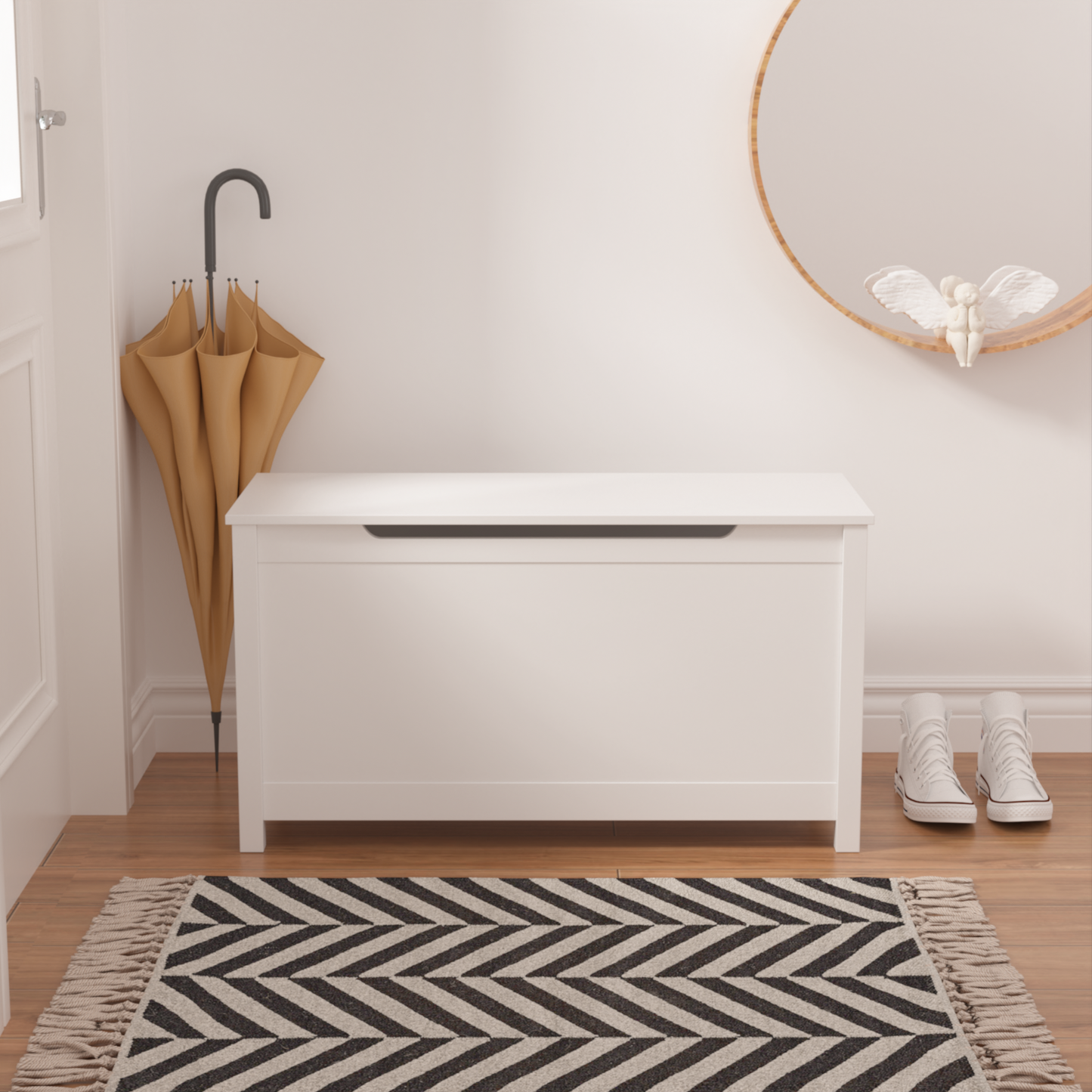 Kids Wooden Toy Box Storage with Safety Hinged Lid for Ages 2 and Up White